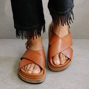 Alohas Tan Platform Leather Sandals